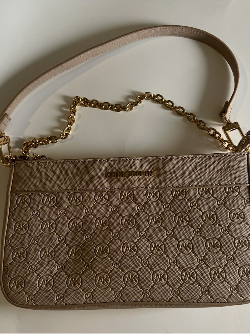 Anne Klein Embossed Taupe Chain-Handle Shoulder Bag - Picture 13 of 13